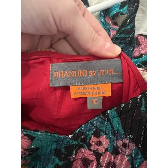 Anthropologie Bhanuni by Jyoti Tiered Layer Maxi Dress Mixed Print Embellish 10 - Picture 12 of 12